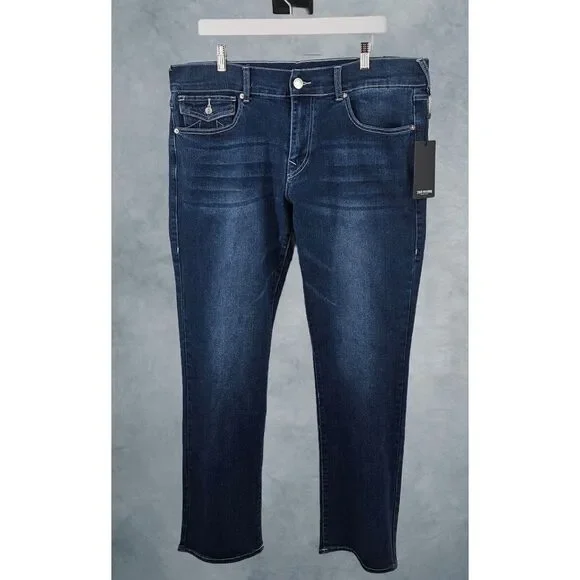 NWT True Religion Jeans Mens Size 36 Ricky Flap SN Relaxed Straight Blue Denim‎